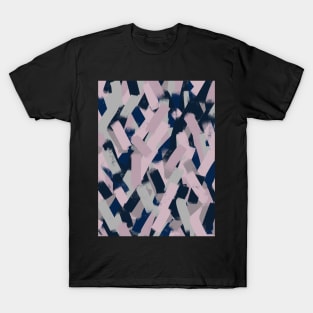 Navy Blue, Grey and Pink Smudgy Brush Strokes T-Shirt